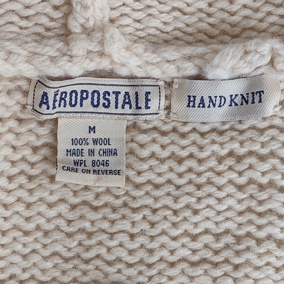 Vintage Aeropostale 100% Wool Hooded Zip-up Ski Sweater Hand Knit Size Medium - Picture 4 of 14
